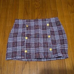 Red Tweed Double Breasted Button Mini Skirt
